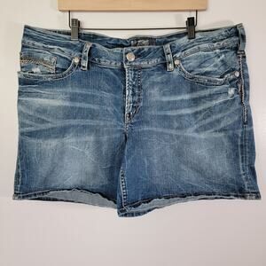 Silver Denim Jean Shorts Womens 22 Suki Stretch Mid Rise Western Cowgirl Rodeo